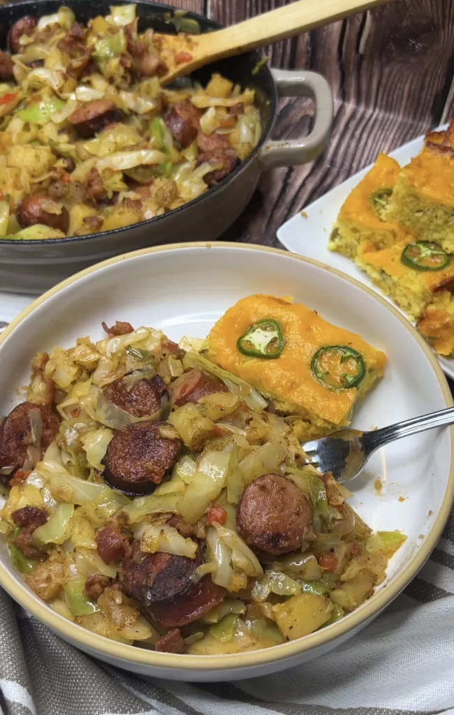 Fried Cabbage with Bacon, Sausage and Potatoes