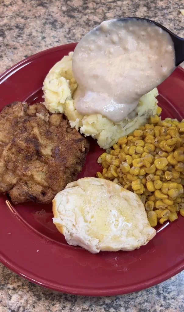 Chicken Fried Steak with Mashed Potatoes and Peppered Cream Gravy Recipe -  (4.1/5)
