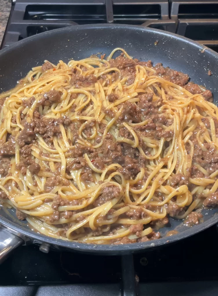 Mongolian Ground Beef and Noodles