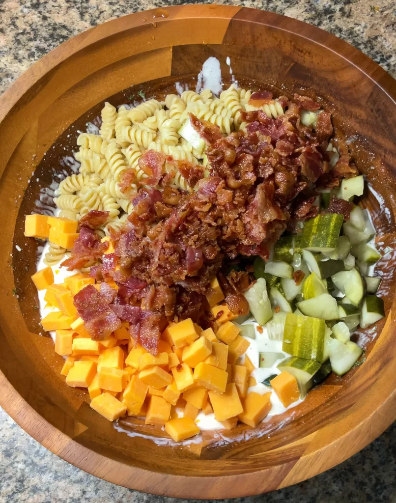 Dill Pickle Bacon Ranch Pasta Salad