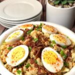 deviled egg macaroni salad with bacon