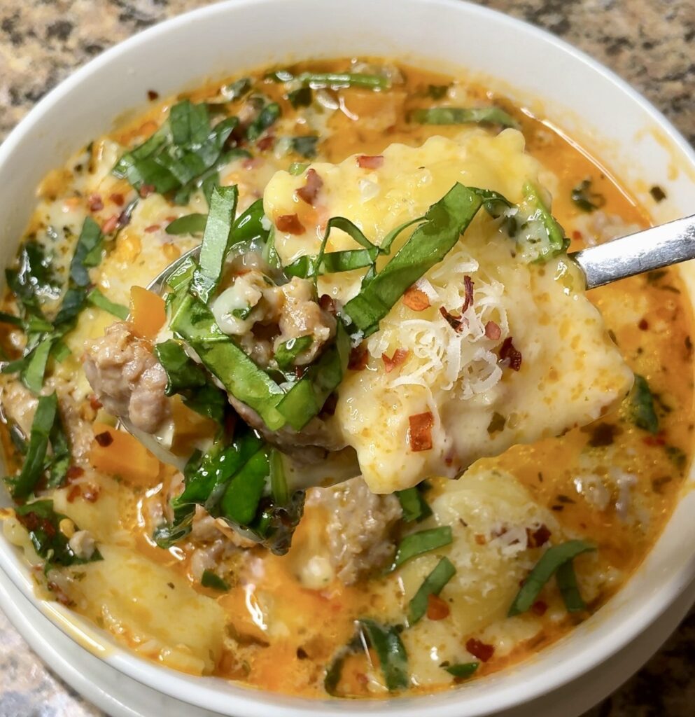 Tuscan Ravioli Soup with Italian Sausage