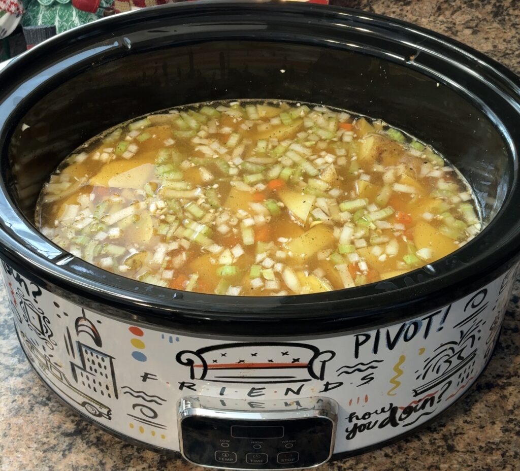 Cheesy Smoked Sausage Potato Soup in the crockpot