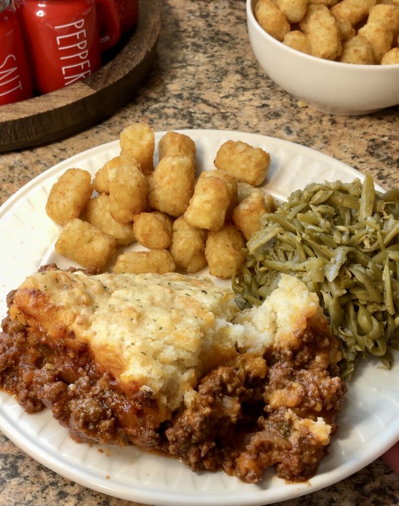 Sloppy Joe Casserole with Cheddar Bay Biscuit Topping