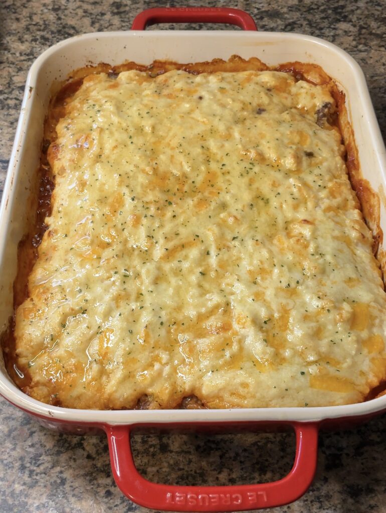 Sloppy Joe Casserole with Cheddar Bay Biscuit Topping