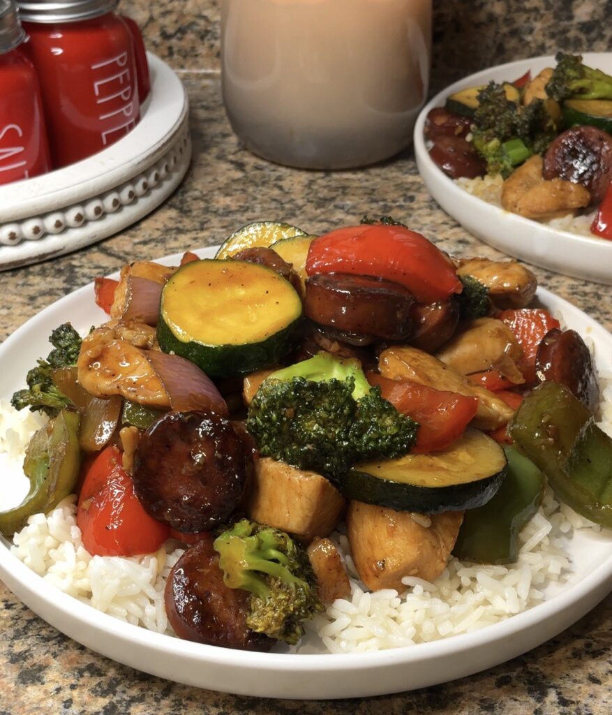 Sweet & Savory Chicken and Smoked Sausage Teriyaki Stir Fry