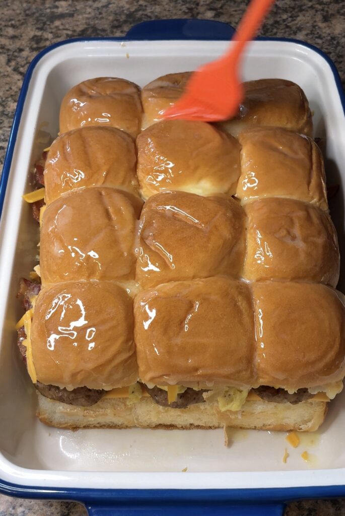 Loaded Breakfast Sliders (with Sausage, Bacon, Eggs & Cheese)