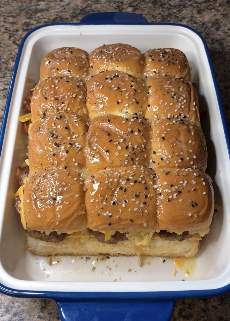 Loaded Breakfast Sliders (with Sausage, Bacon, Eggs & Cheese)