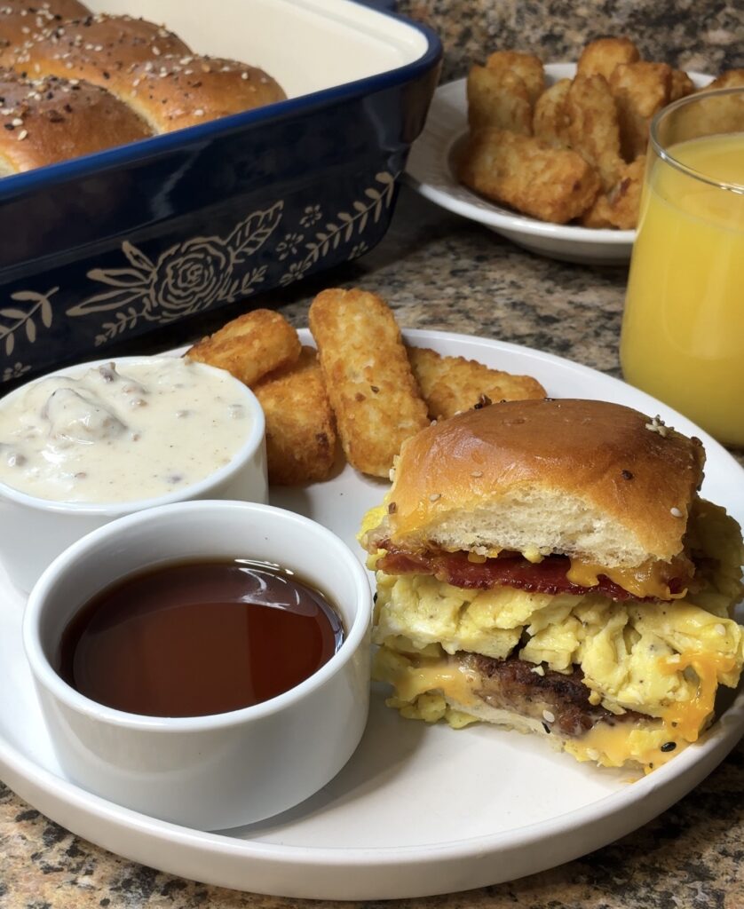 Loaded Breakfast Sliders (with Sausage, Bacon, Eggs & Cheese)