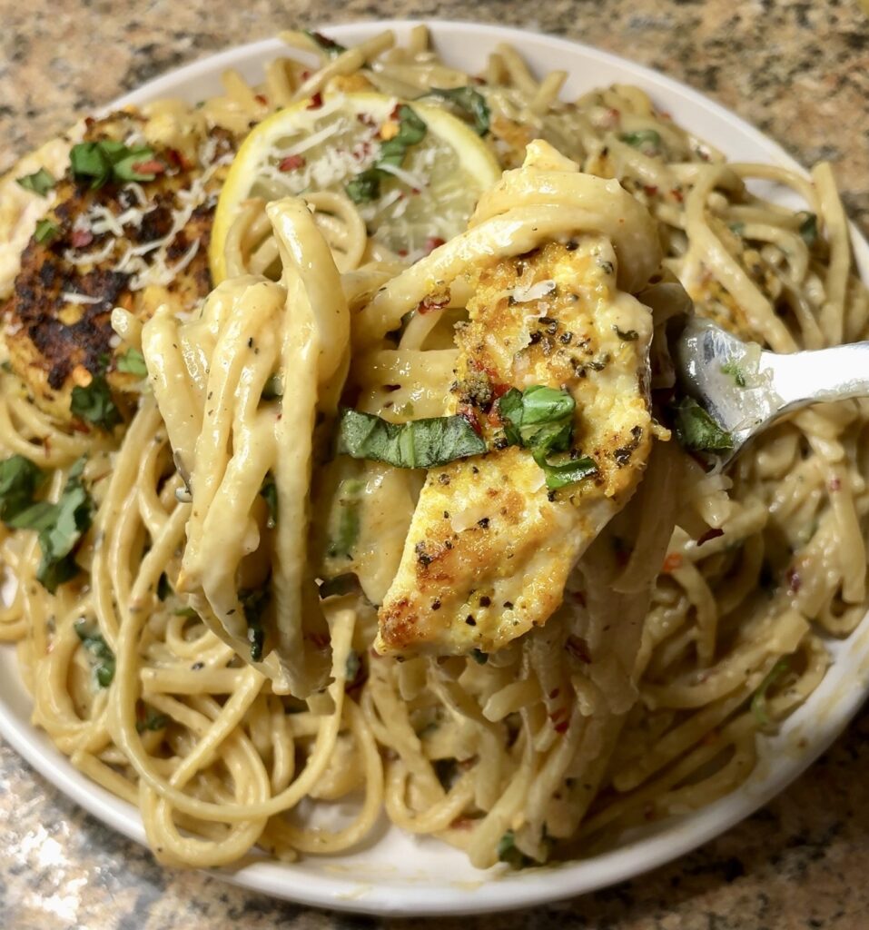 One Pan Creamy Lemon Chicken Linguine