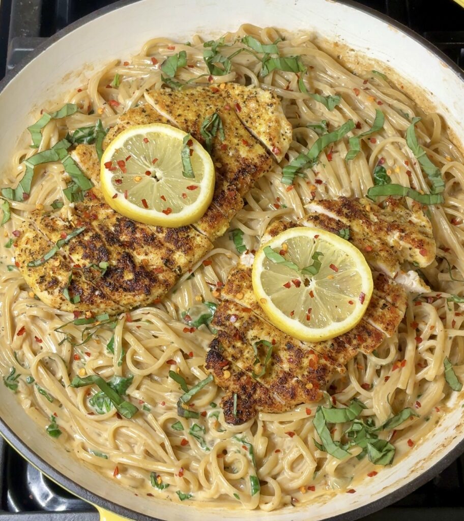 One Pan Creamy Lemon Chicken Linguine