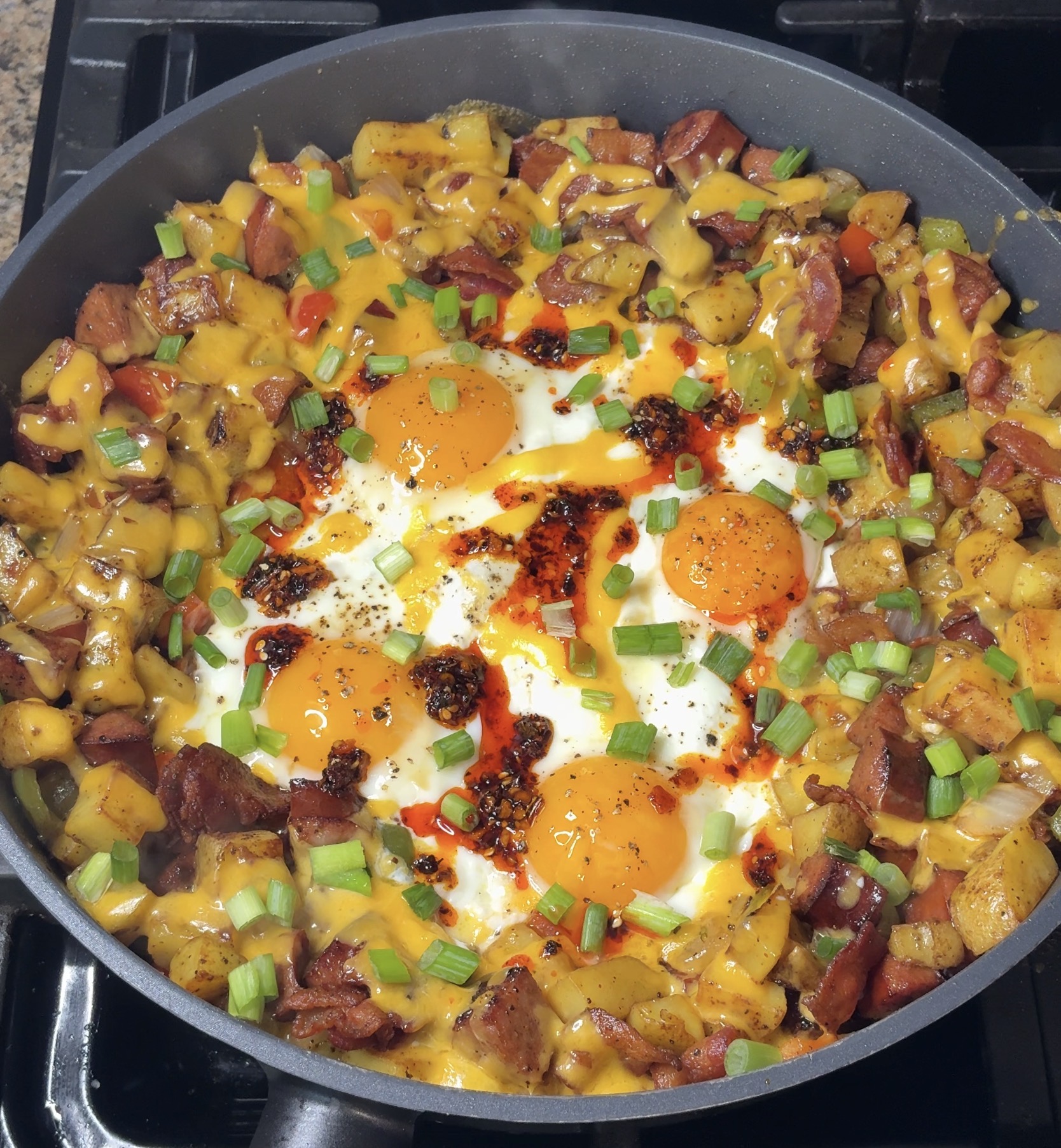Bacon Sausage and Potato Breakfast Skillet