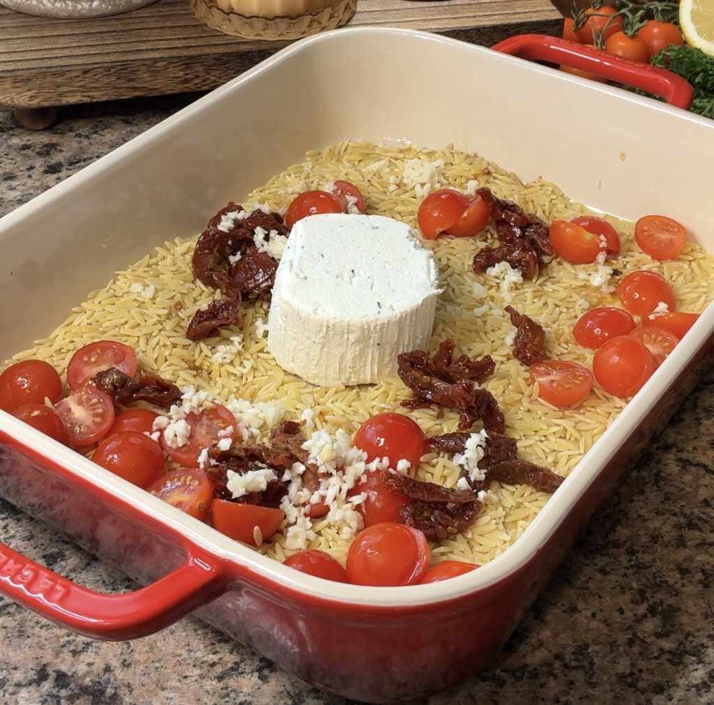 Creamy Boursin Chicken Orzo Bake