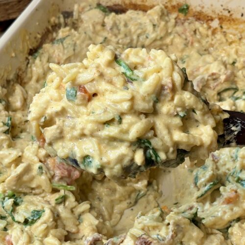 Creamy Boursin Chicken Orzo Bake