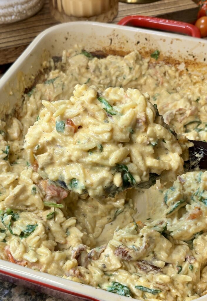 Creamy Boursin Chicken Orzo Bake