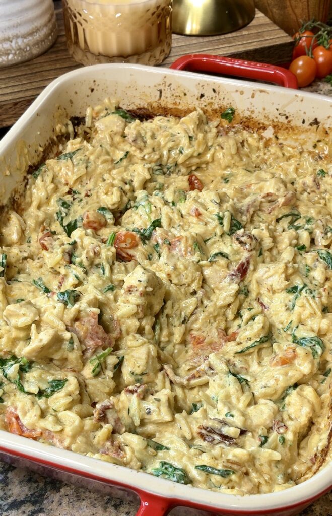 Creamy Boursin Chicken Orzo Bake