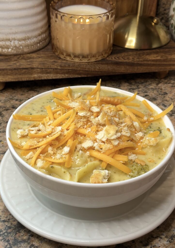 Slow Cooker Broccoli Cheddar Tortellini Soup