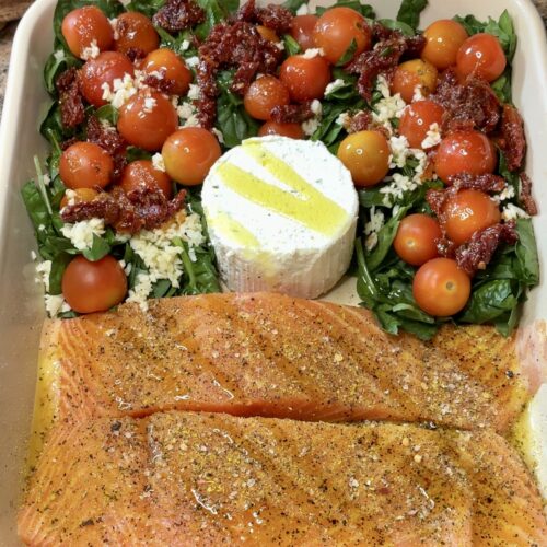 Creamy Boursin Salmon Pasta Bake
