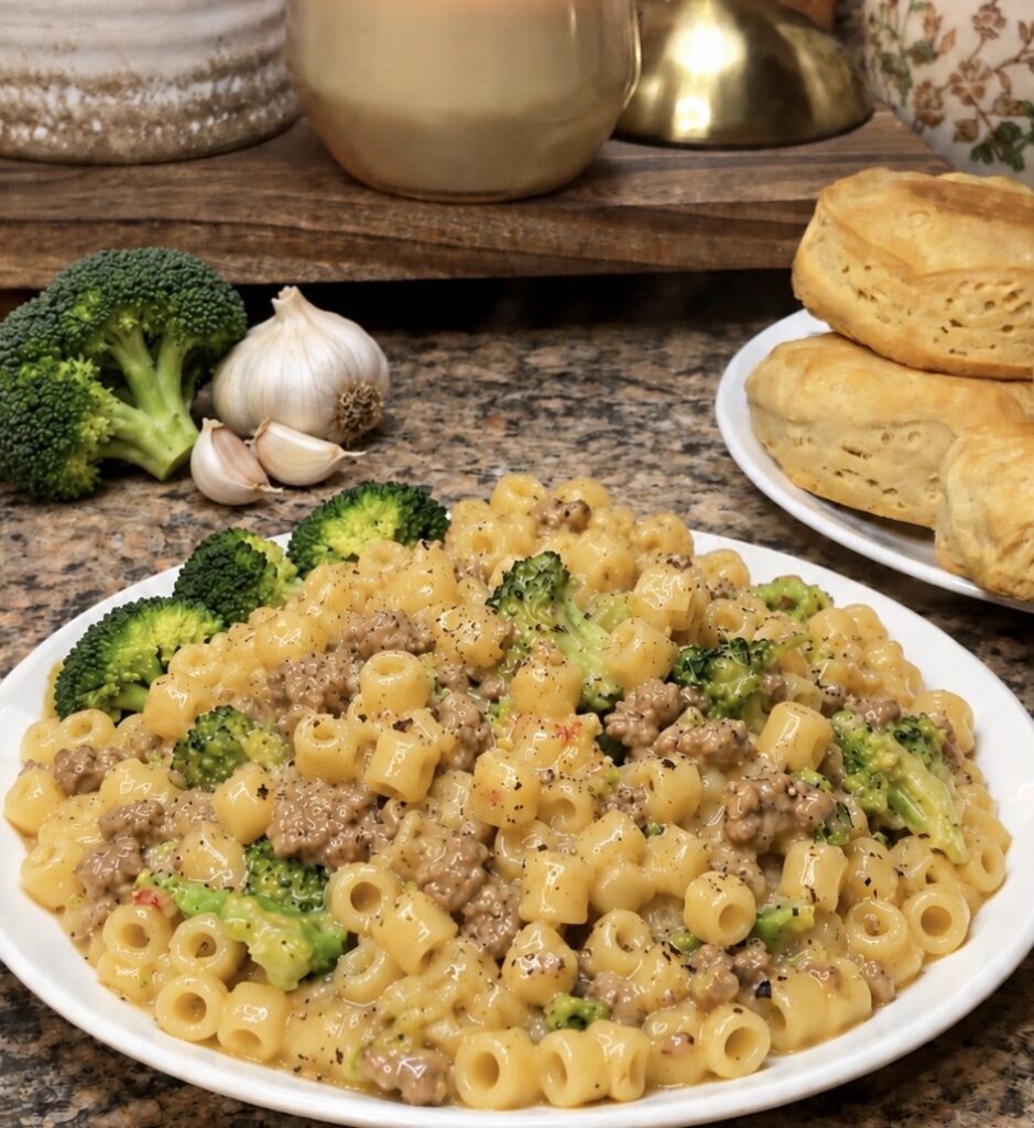 One Pot Cheesy Beef and Broccoli Pasta