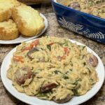 Dump and Bake Boursin Orzo with Smoked Sausage