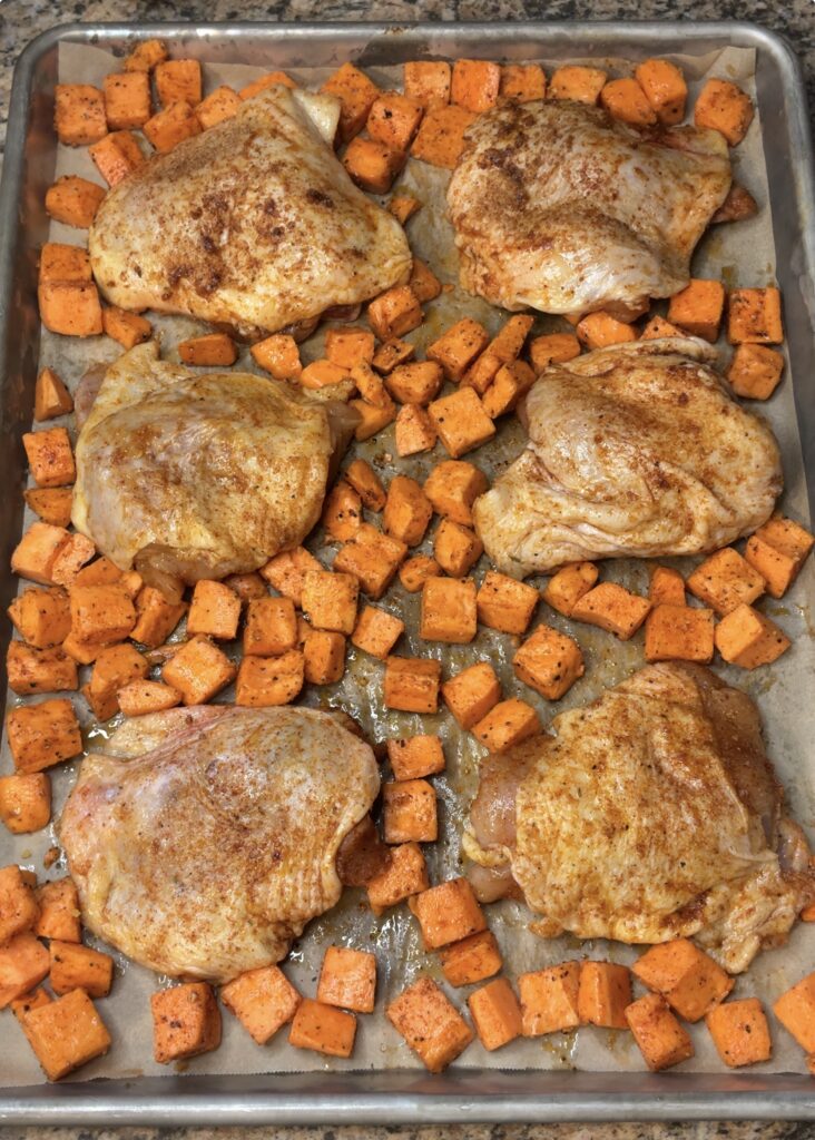 Sheet Pan BBQ Chicken Thighs and Vegetables