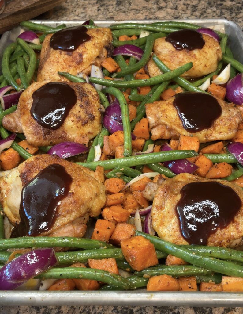 Sheet Pan BBQ Chicken Thighs and Vegetables