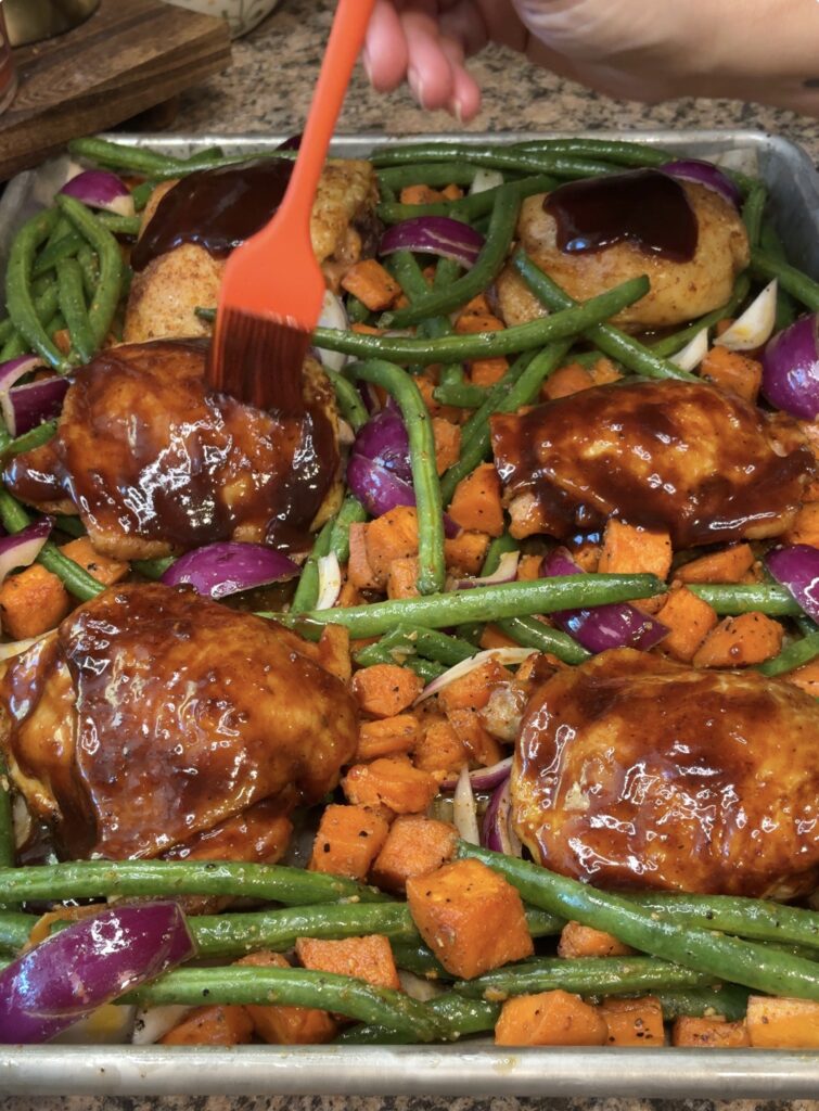Sheet Pan BBQ Chicken Thighs and Vegetables