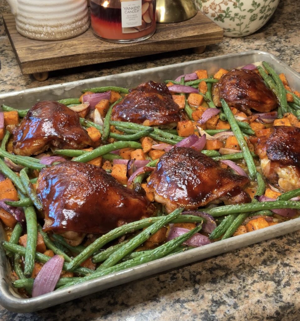 Sheet Pan BBQ Chicken Thighs and Vegetables