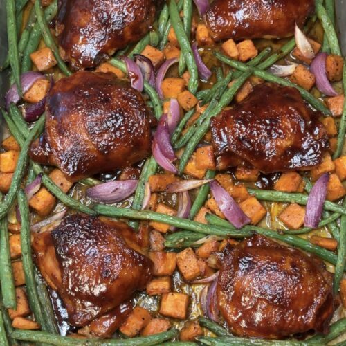 Sheet Pan BBQ Chicken Thighs and Vegetables