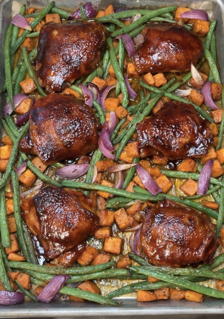 Sheet Pan BBQ Chicken Thighs and Vegetables