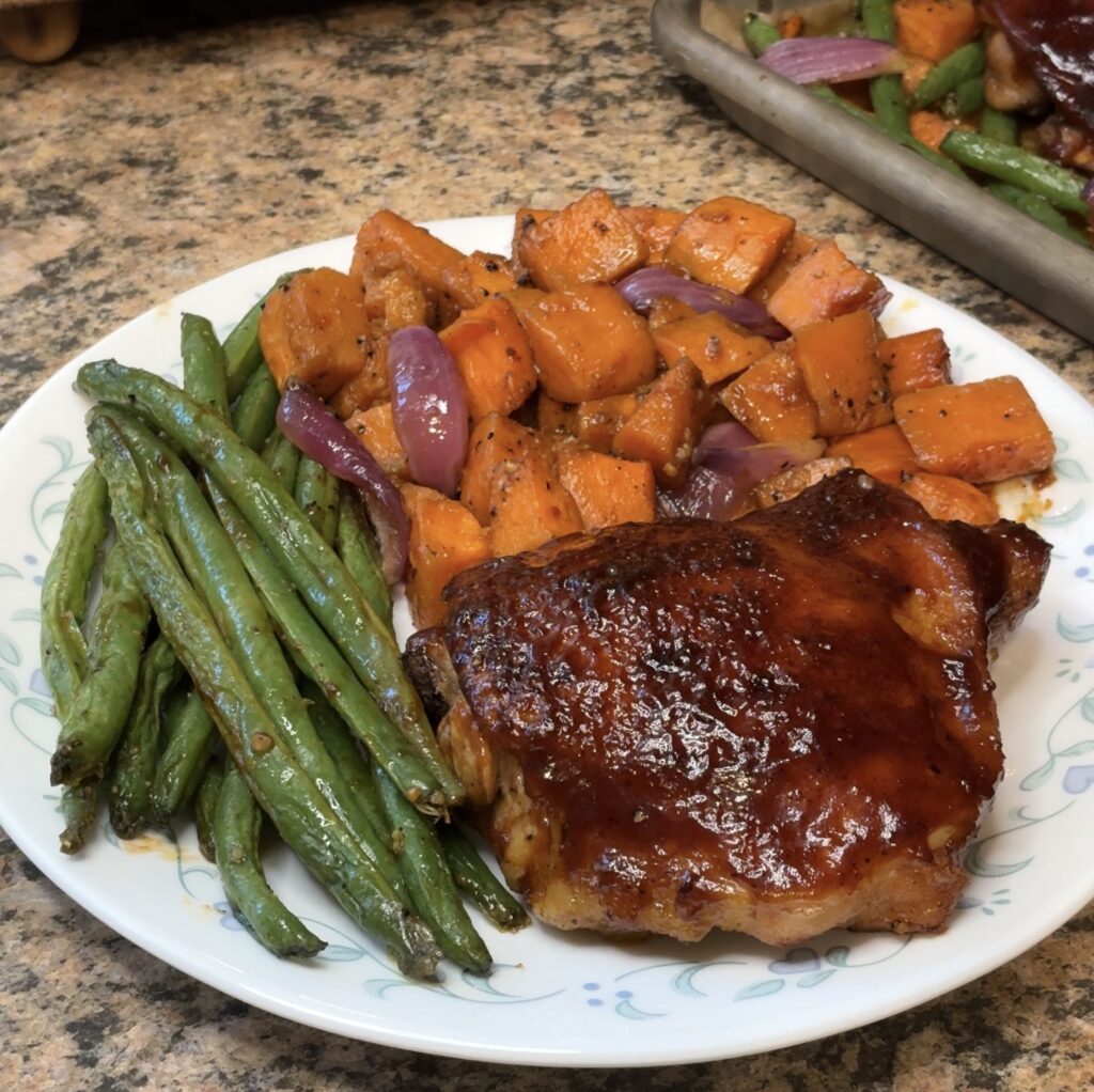 Sheet Pan BBQ Chicken Thighs and Vegetables